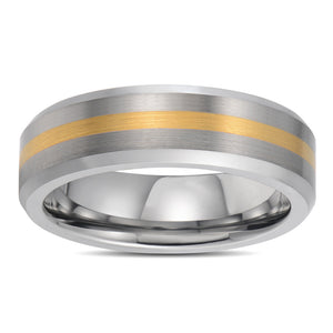 Gold Strip Plated Mens Wedding Band Tungsten Wedding Ring For Men Brushed Plated Gold Stripe Center