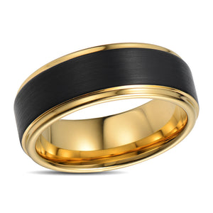 Tungsten Ring Men Wedding Band For Men Brushed Center Two Ridges Black Gold Tungsten Ring
