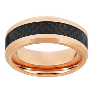 Carbon Fiber Inlay Rose Gold Wedding Band Tungsten Wedding Ring For Men