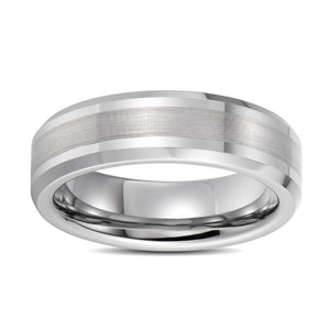 Mens Wedding Band Tungsten Wedding Ring For Men Brushed Stripes Polished Center