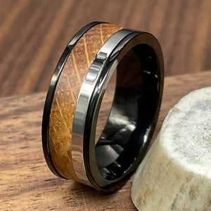 Men's Wedding Band with Tennessee Whiskey Barrel Wood and Plain Titanium Inlay