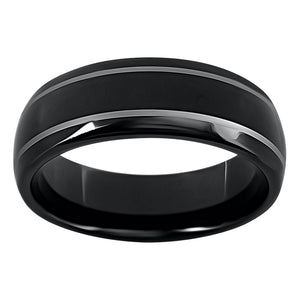 Black Tungsten Ring Domed Band Wedding Band for Men 2 Ridges