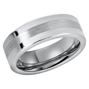 Tungsten Ring for Mens Wedding Band Brushed Center Shiny Flat Edges