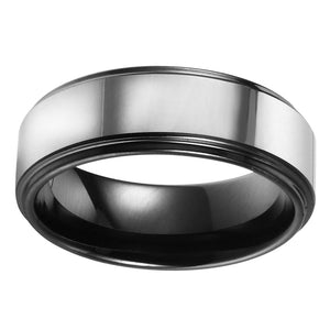 Mens Wedding Band Tungsten Ring Polished Center Flat Band Stepped Edges