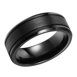 Brushed Mens Wedding Band Tungsten Ring Black Wedding Ring
