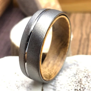 Sandblasted Gunmetal Tungsten Wedding Band, Koa Wood Wedding Ring Men, Tungsten Ring Men, Wood Ring Men