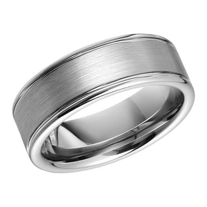 Classic Tungsten Mens Wedding Band 2 Ridges and Brushed Tungsten Ring Anniversary Ring for Men