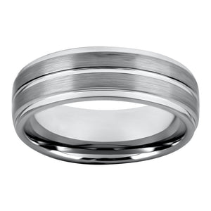 Tungsten Ring for Mens Wedding Band Brushed Centered Shiny Ridge