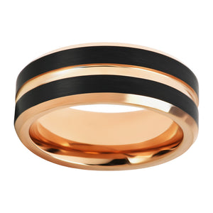 Tungsten Ring for Mens Tungsten Wedding Band Rose Gold Black Band