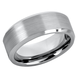 Tungsten Ring for Mens Wedding Band Brushed Center Shiny Beveled Edges