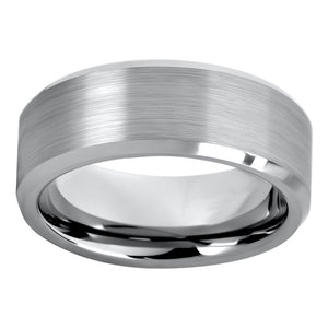 Tungsten Ring for Mens Wedding Band Brushed Center Shiny Beveled Edges