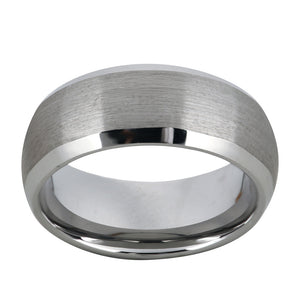Brushed Tungsten Ring Mens Wedding Band Domed Band Beveled Edges