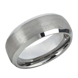 Brushed Tungsten Ring Mens Wedding Band Domed Band Beveled Edges