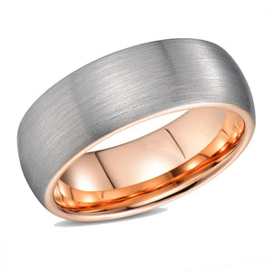 Dome Wedding Band for Men Rose Gold Tungsten Ring Brushed Domed Band