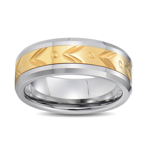 Gold Designs Inlay Mens Tungsten Wedding Band Domed Band Tungsten Promise Ring For Men