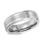 Mens Wedding Band Tungsten Wedding Ring For Men Brushed Stripes Polished Center