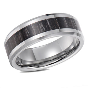 Black Exotic Wood Inlay Wedding Band Tungsten Wedding Ring For Men Beveled Edges