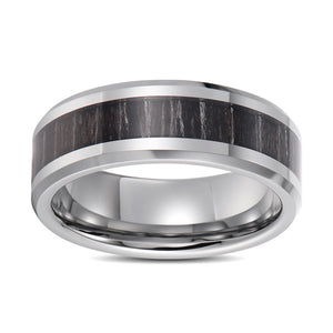 Black Exotic Wood Inlay Wedding Band Tungsten Wedding Ring For Men Beveled Edges