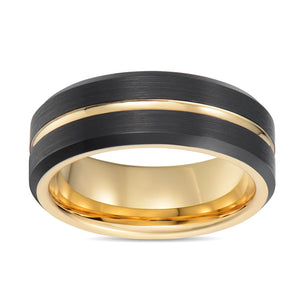 Gold Mens Wedding Band Tungsten Ring Black Wedding Ring Gold Centered Ridge