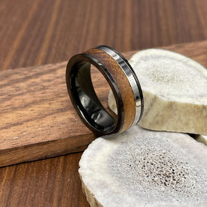 Men's Wedding Band with Tennessee Whiskey Barrel Wood and Plain Titanium Inlay