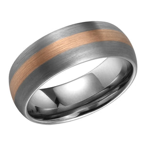 Rose Gold Plated Mens Tungsten Wedding Band Domed Band Tungsten Ring For Men