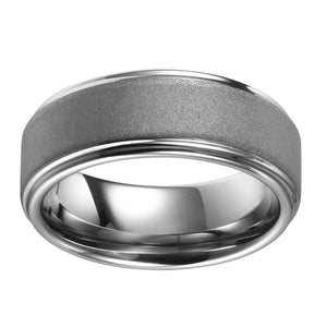 Sand Blasted Tungsten Ring Mens Wedding Band Flat Band With Stepped Edges