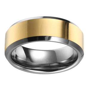 Gold Mens Wedding Band Tungsten Ring Flat Band With Gold Plated