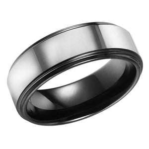 Mens Wedding Band Tungsten Ring Polished Center Flat Band Stepped Edges