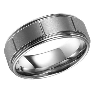 Brushed Mens Wedding Band Tungsten Wedding Ring Brushed Center Ridged Flat Band