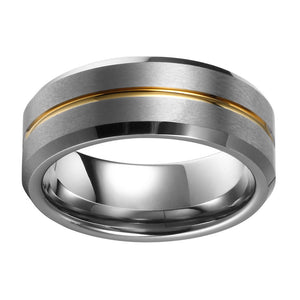 Mens Wedding Band Tungsten Ring Flat Band With Gold Ridge