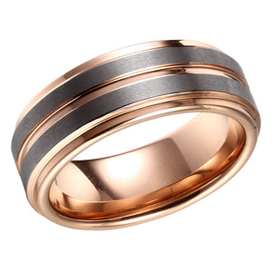 Double Brushed Mens Wedding Band Tungsten Ring Rose Gold Wedding Ring