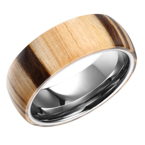 Wood Overlay Tungsten Wedding Band For Men Real Exotic Wood Men's Ring