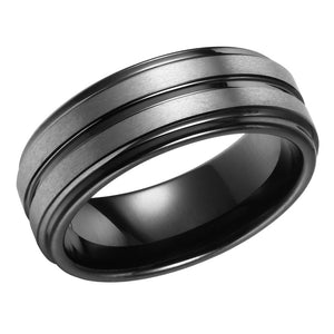 Double Brushed Mens Wedding Band Tungsten Ring Black Wedding Ring