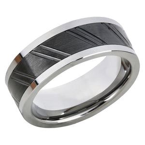 Brushed Black Steel Inlay Wedding Band Tungsten Wedding Ring For Men Diagnose Ridges