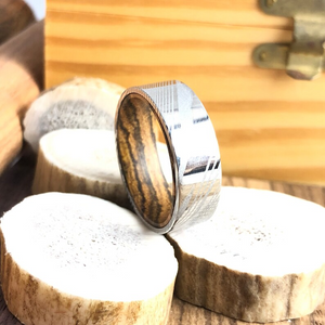 Damascus Steel Ring, Damascus Steel Wedding Band, Wood Ring, Wooden Wedding Band, Bocote Wood Ring, Wood Wedding Band