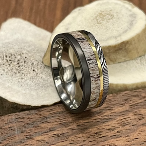 Mens Wedding Band, Deer Antler Ring, Tennessee Whiskey Barrel Wood, Wedding Ring for Men, Whiskey Wood Ring, Antler Ring, Anniversary