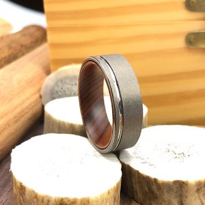 Iron Wood Mens Wedding Band Tungsten Wedding Ring Ironwood Lining, Wood Sleeve Sandlbasted Tungsten Ring