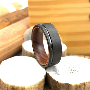 Black Tungsten Ring Wood Sleeve, Wood Tungsten Wedding Band, Wooden Ring, Sandblasted Tungsten Ring, Wooden Sleeve Ring Tungsten Ring