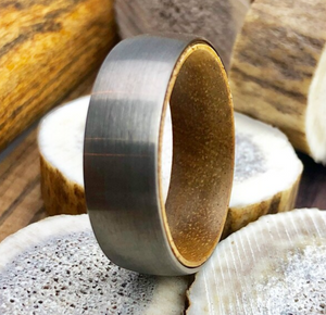Gunmetal Wood Tungsten Ring, Koa Wood Sleeve Ring, Wood Wedding Band, Tungsten Ring, Men's Wedding Band