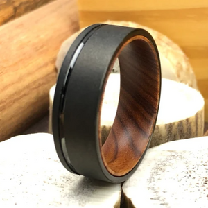 Black Tungsten Ring Wood Sleeve, Wood Tungsten Wedding Band, Wooden Ring, Sandblasted Tungsten Ring, Wooden Sleeve Ring Tungsten Ring