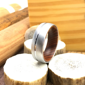 Wood Tungsten Wedding Band, Wooden Ring, Sandblasted Tungsten Ring, Ironwood Ring, Wooden Sleeve Ring Tungsten Ring, Wedding Bands