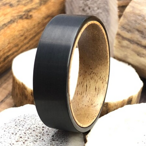 Black Tungsten Wood Ring, Koa Wood Ring, Wood Wedding Band, Gunmetal Tungsten Ring, Men's Wedding Band