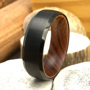 Black Tungsten Ring, Mens Wedding Band, Tungsten Wood Ring, Mens Rings, Wood Sleeve Tungsten Ring, Wooden Wedding Rings Men Women