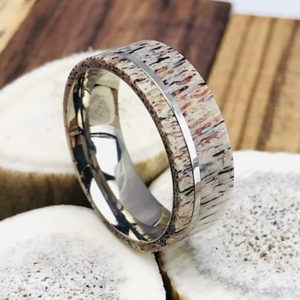 Antler Ring, Antler Wedding Band, Mens Wedding Band, Antler Titanium Ring, Deer Antler Ring, Anniversary Engagement Ring