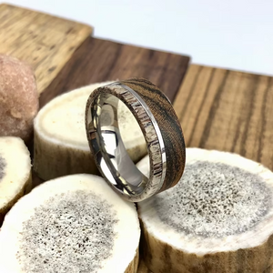 Wood Antler Ring, Deer Antler with Bocote Wood Ring and Titanium Sleeve, Mens Wedding Band, Wood Ring Anniversary Engagement Ring