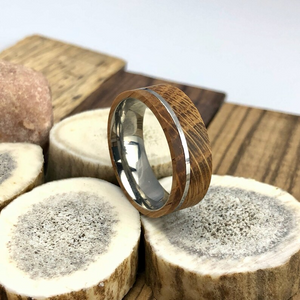 Whiskey Barrel Ring with Titanium Sleeve, Mens Wedding Band, Tennessee Bourbon Ring, Whiskey Wood Ring Anniversary Engagement Ring
