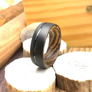 Sandblasted Tungsten Ring Men, Wood Sleeve Ring, Tungsten Wedding Band, Mens Wedding Ring Men, Bocote Wood Sleeve Ring