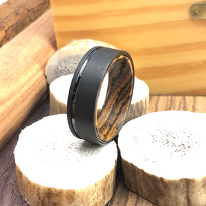 Sandblasted Tungsten Ring Men, Wood Sleeve Ring, Tungsten Wedding Band, Mens Wedding Ring Men, Bocote Wood Sleeve Ring