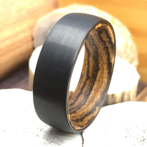 Black Tungsten Wood Wedding Band, Bocote Wood Ring, Tungsten Ring Men, Wood Wedding Ring Men, Tungsten Ring Wood Sleeve