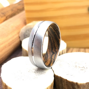Sandblasted Tungsten Ring Men, Wood Sleeve Ring, Tungsten Wedding Band Men, Bocote Wood Sleeve Ring